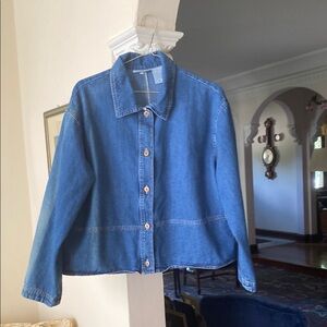 Studio Ease Boxy Cropped Jeans Jacket 100% Cotton Front Metal Button Fading 12